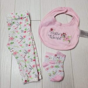 6-9 month Flower pants and socks with matching bib